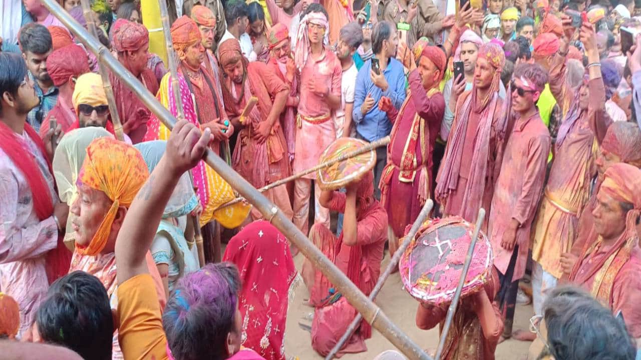 World famous Lathmar Holi was played in Barsana the city of Radha Rani in Mathura