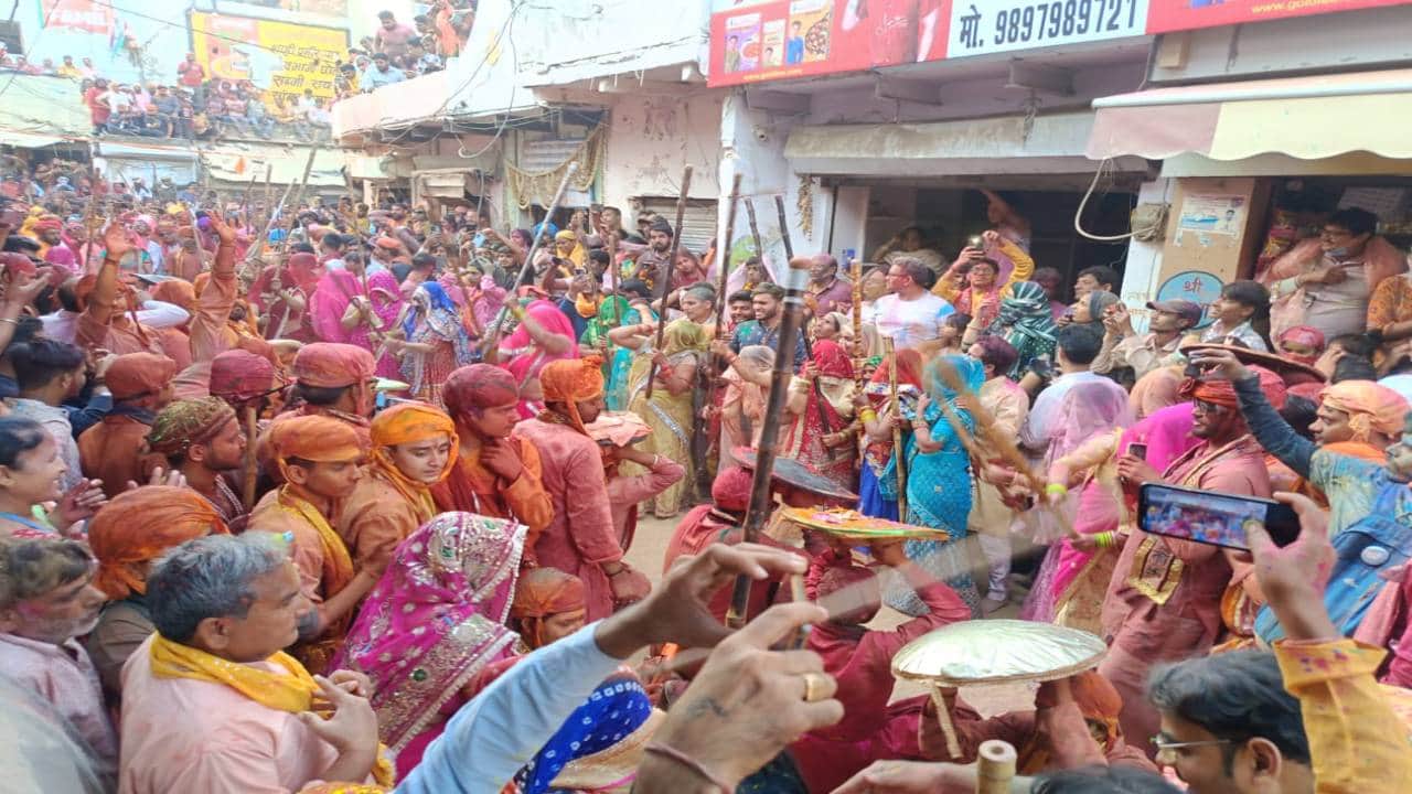 World famous Lathmar Holi was played in Barsana the city of Radha Rani in Mathura