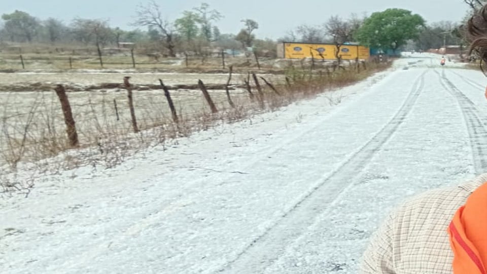 छत्तीसगढ़ में झमाझम बारिश, बिछी बर्फ की चादर