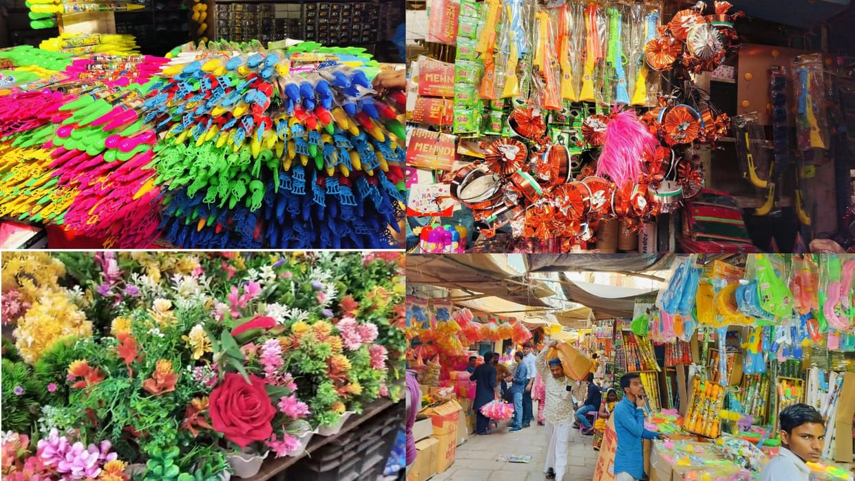 Holi 2024 Kashi special Abeer Gulal Radhe Radhe saree and Pichkari demand in market
