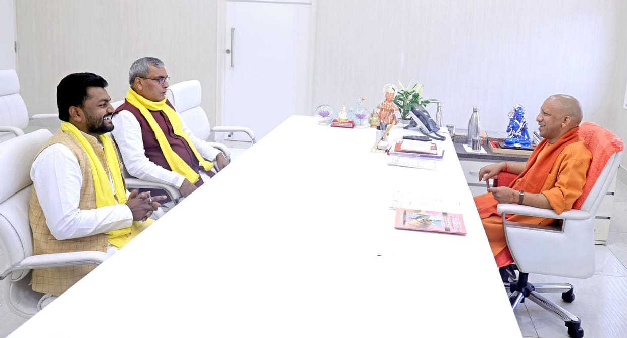 Cabinet minister Om Prakash Rajbhar meets to CM Yogi Adityanath.