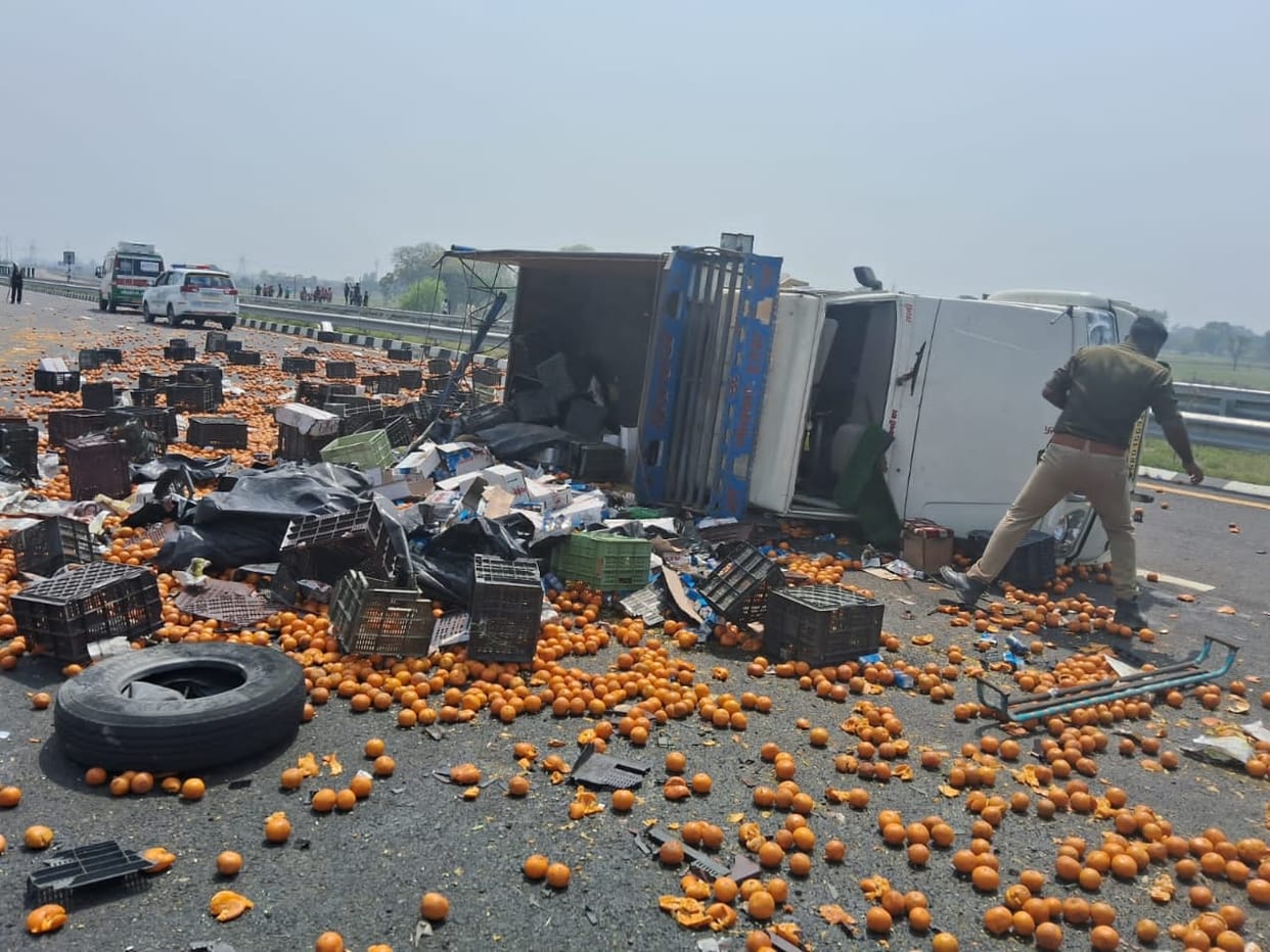 Liquor smuggling caught amid oranges scattered on road after pickup overturns in Mau