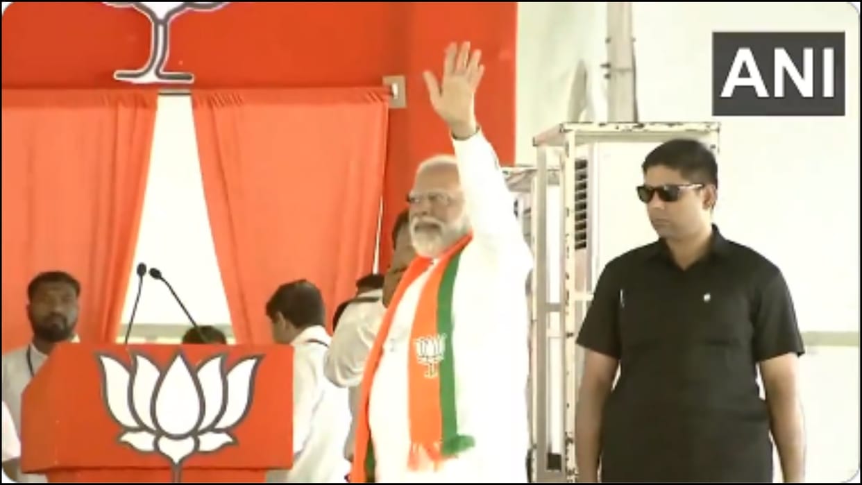 Prime Minister Narendra Modi in Telengana attends a public meeting at jagtial