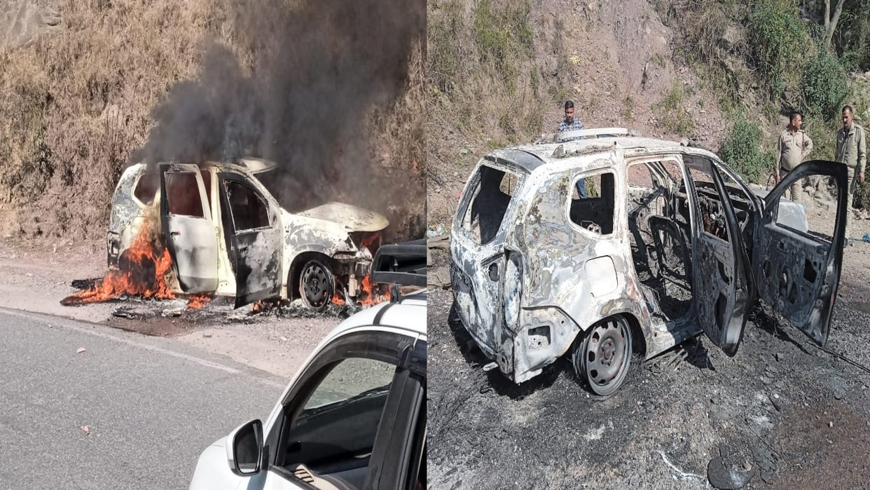 Fire breaks out in a moving car near Kotropi, turns into ashes within minutes