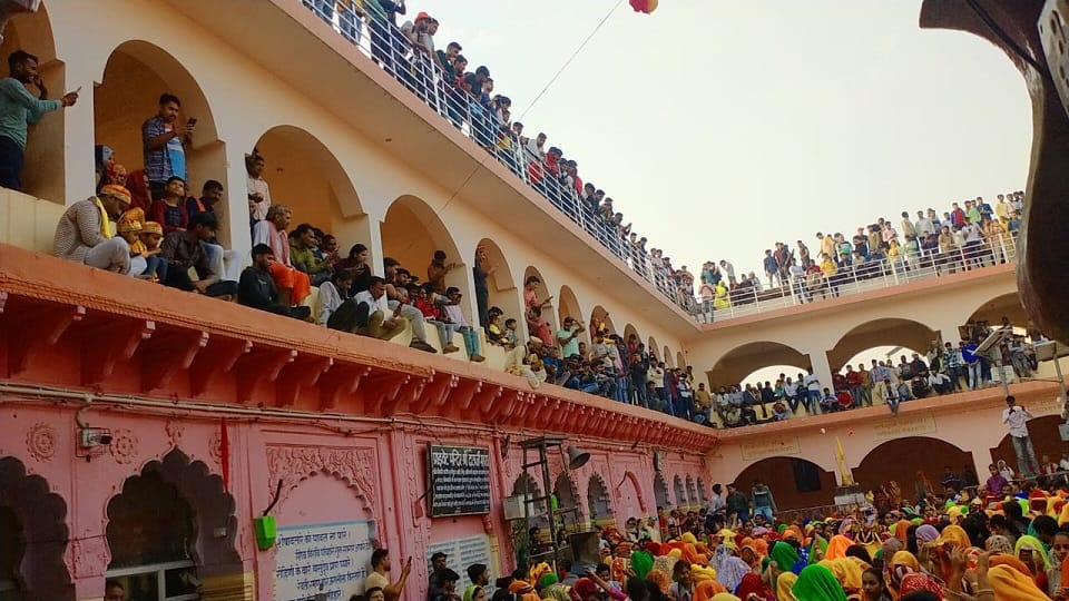 Crowds gathered to see the dance of King Dauji of Braj Maharasas dance These pictures