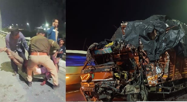 Tragic accident in Etawah, DCM collides with the moving container, operator dies tragically and three  injured