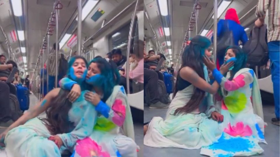 Girls played Holi in Delhi Metro video viral