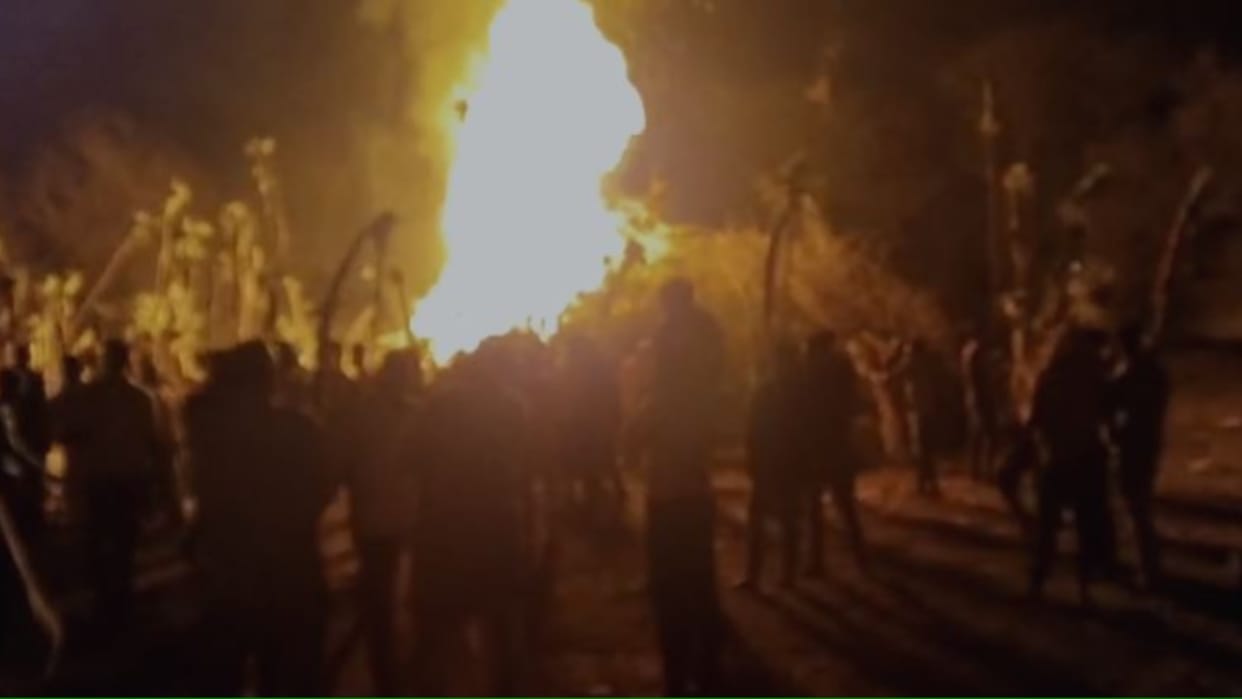 Haryana: Burning of 30 feet Holika in Agihar village of Mahendragarh