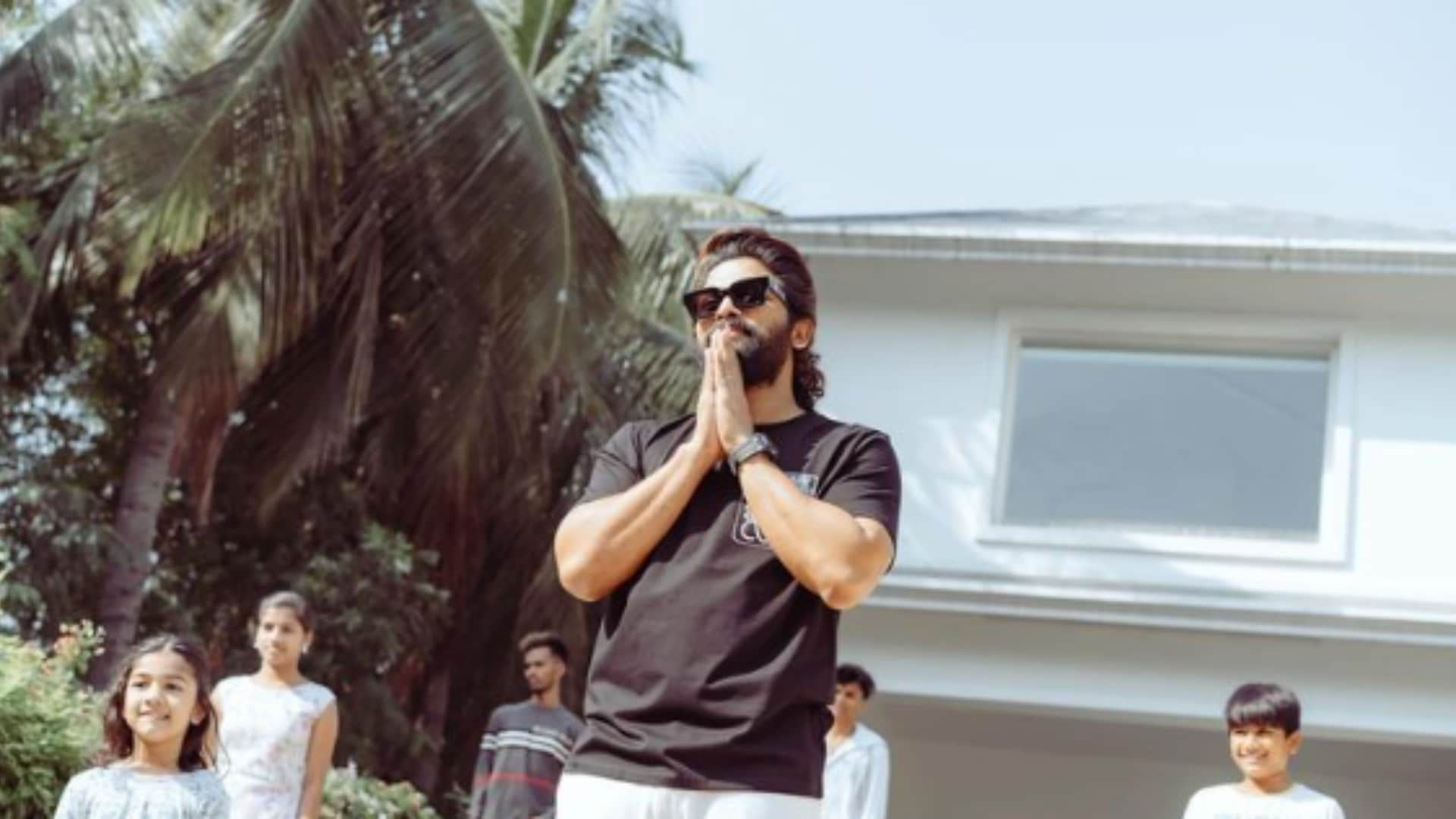 Allu Arjun Spotted on Airport Pushpa the Rule Actor Jets off to dubai with family to unveil his Wax Statue