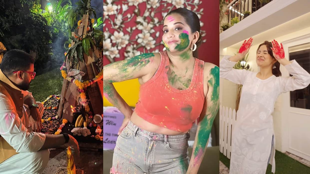 Holi 2024 amitabh bachchan neha malik urfi monalisa shama sikander avneet kaur abhishek bachchan avneet kaur