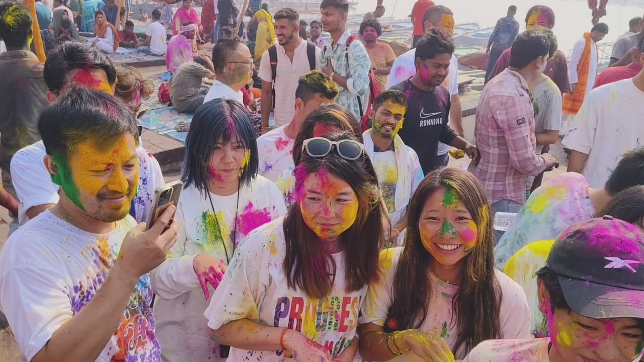 Holi 2024 celebration on kashi ghats in varanasi