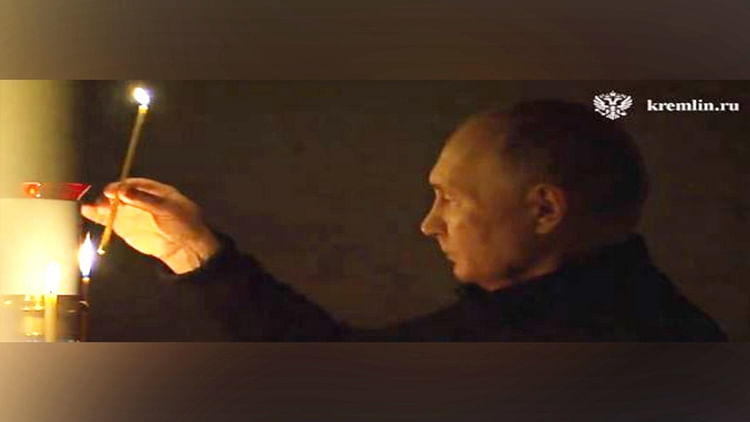 Moscow Firing President Vladimir Putin Lights Candle In Church, Crocus City Hall Terror Attack
