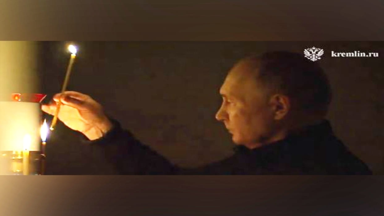 Moscow firing President Vladimir Putin lights candle in church, crocus city hall terror attack