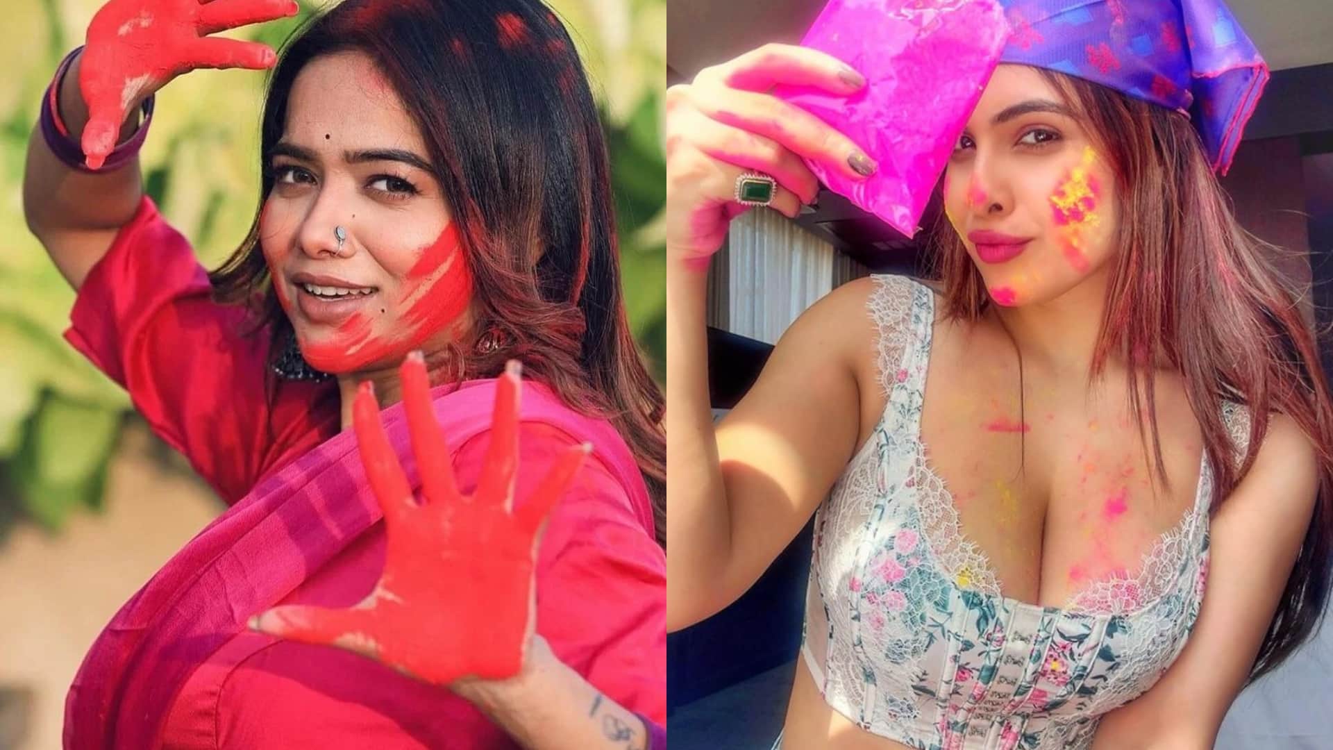 Holi 2024 amitabh bachchan neha malik urfi monalisa shama sikander avneet kaur abhishek bachchan avneet kaur