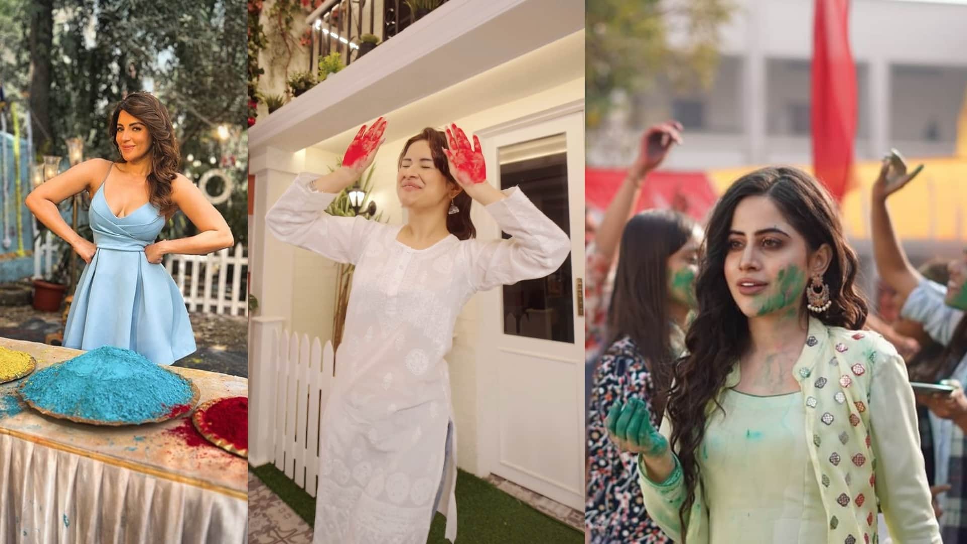 Holi 2024 amitabh bachchan neha malik urfi monalisa shama sikander avneet kaur abhishek bachchan avneet kaur