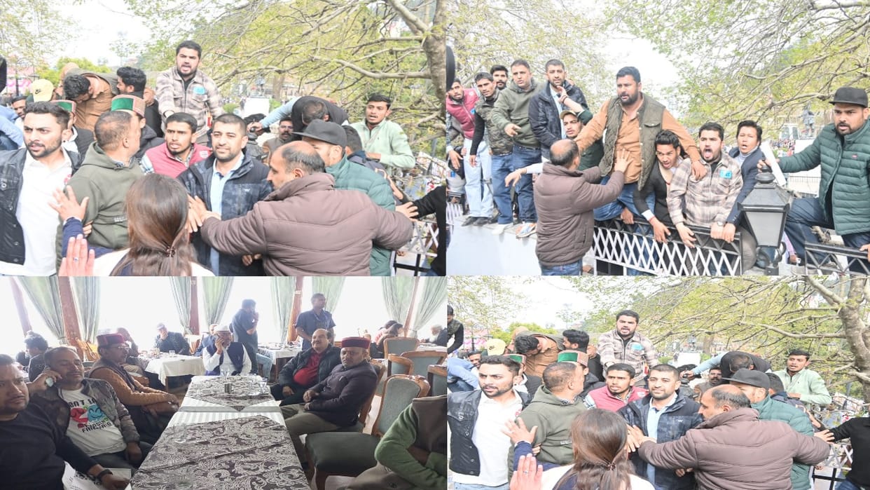 NSUI's demonstration before the press conference of Harsh Mahajan and Ravi Thakur at Ridge Ground in Shimla