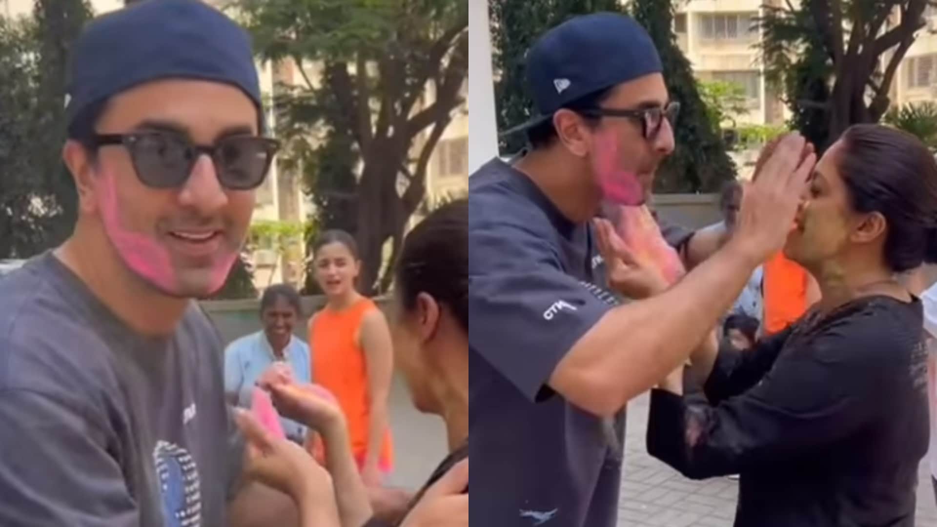 Animal star Ranbir Kapoor and Alia Bhatt spotted playing Play Holi With Daughter Raha video went viral