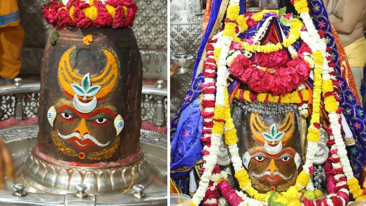 Ujjain Mahakal Darshan: Mahakal adorned with Chandra, Bilvapatra and Rudraksh garland in Bhasma Aarti