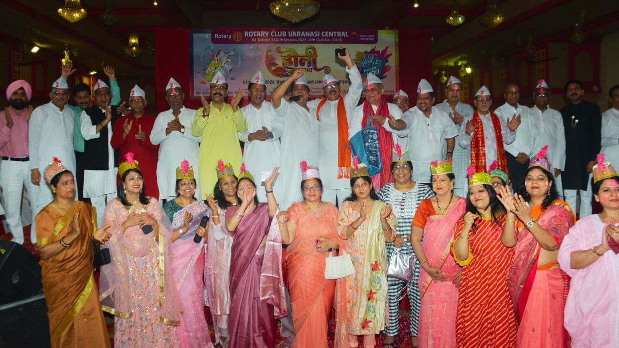 Rotary Club members play Holi of flowers in varanasi