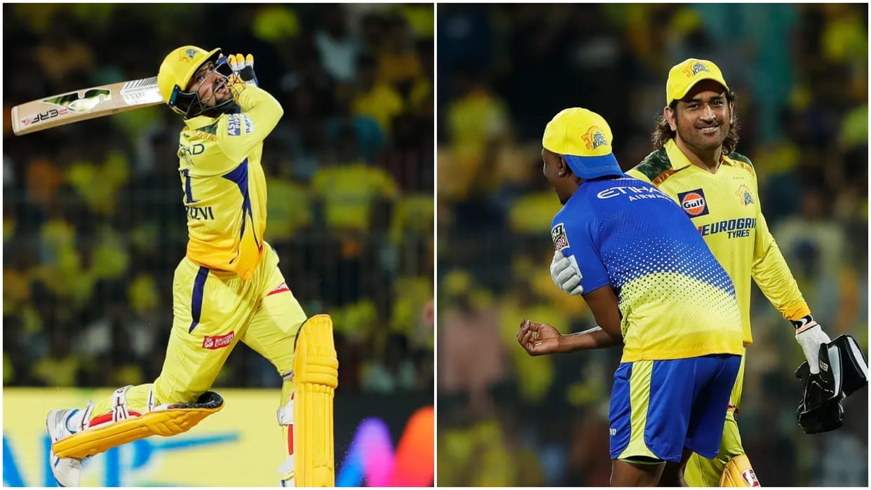 VIDEO: UP Sameer Rizvi hit 2 sixes in an over of Rashid Khan, Dhoni reaction on Sameer six IPL 2024 CSK vs GT