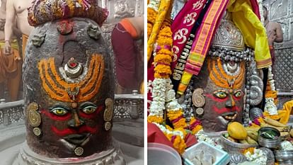 Ujjain Mahakal : In Bhasma Aarti, Baba Mahakal adorned with Bhang-makeup, wore a silver crown and Rudraksha ro