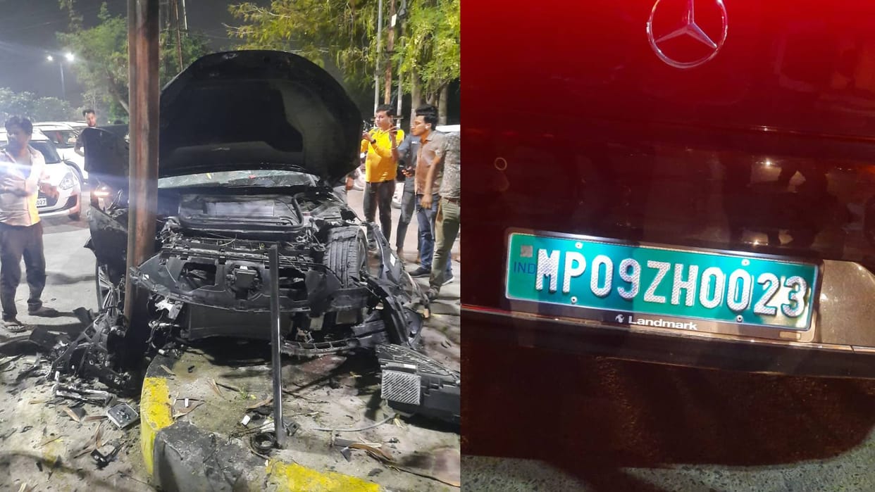 Indore Accident: A girl was racing a car, collided with a pillar, the Mercedes was blown to pieces