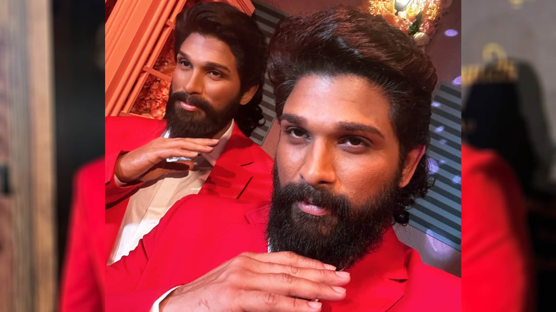 pushpa 2 the rule actor allu arjun launch his wax statue at madame tussauds dubai with iconic pushpa pose pics