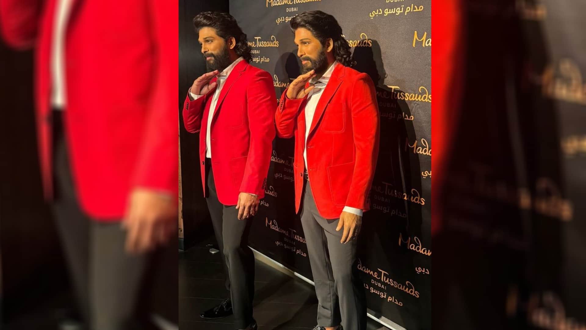 pushpa 2 the rule actor allu arjun launch his wax statue at madame tussauds dubai with iconic pushpa pose pics