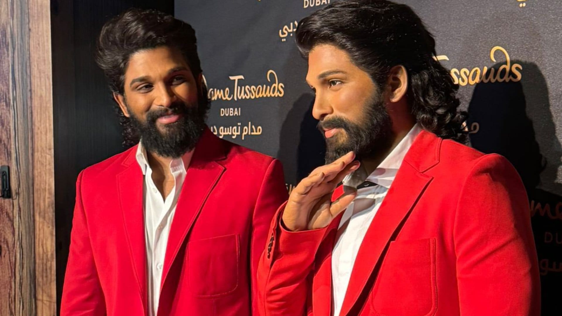 pushpa 2 the rule actor allu arjun launch his wax statue at madame tussauds dubai with iconic pushpa pose pics