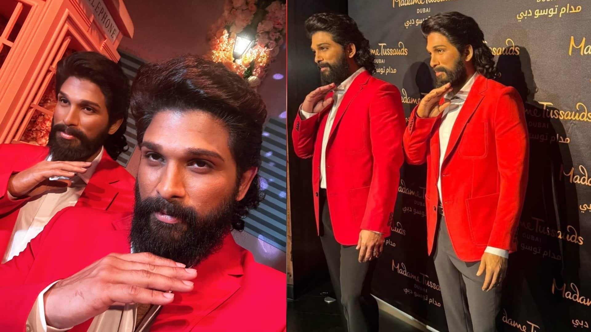 pushpa 2 the rule actor allu arjun launch his wax statue at madame tussauds dubai with iconic pushpa pose pics