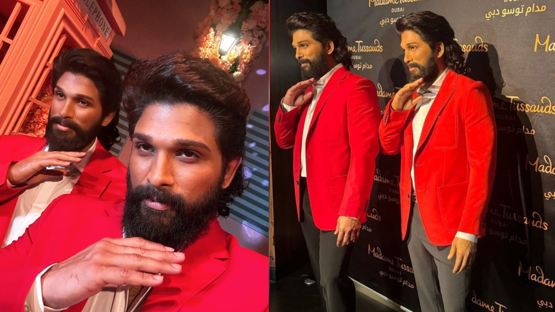 pushpa 2 the rule actor allu arjun launch his wax statue at madame tussauds dubai with iconic pushpa pose pics