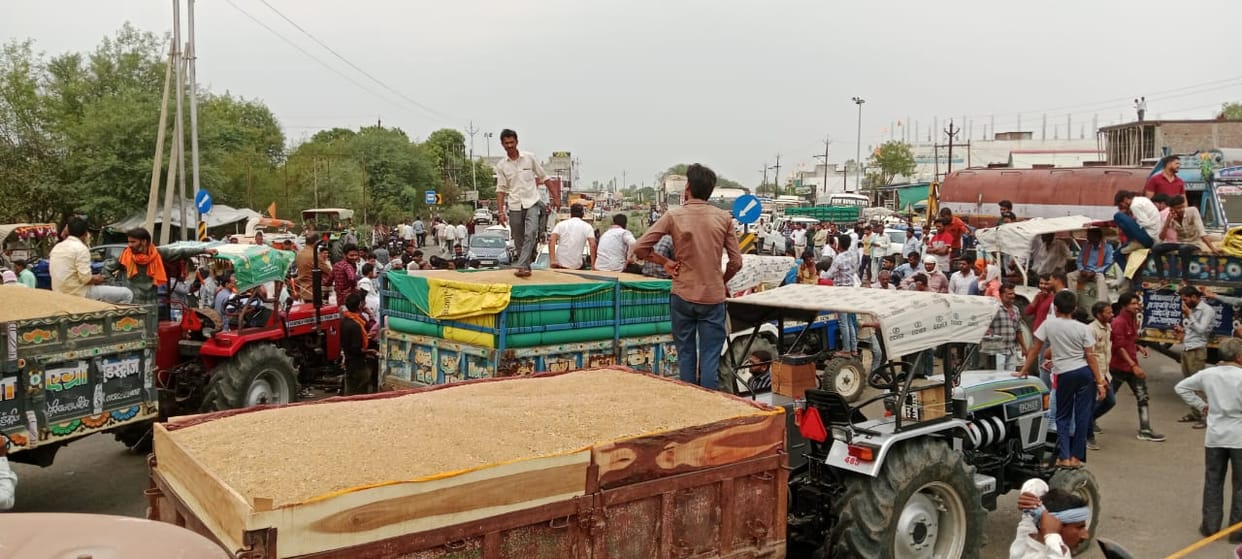 Sehore: Farmers blocked Jaipur-Jabalpur National Highway, got angry due to rejection of wheat trolleys.