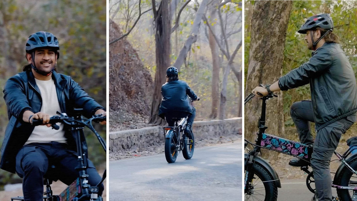 MS Dhoni riding made-in-India Electric Cycle viral video electric vehicles in india