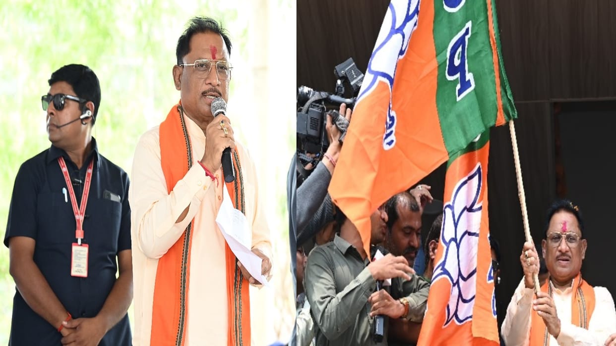 Raipur: BJP Vijay Booth campaign; CM Sai planted BJP flag in every house in Kandul, taunt on Congress
