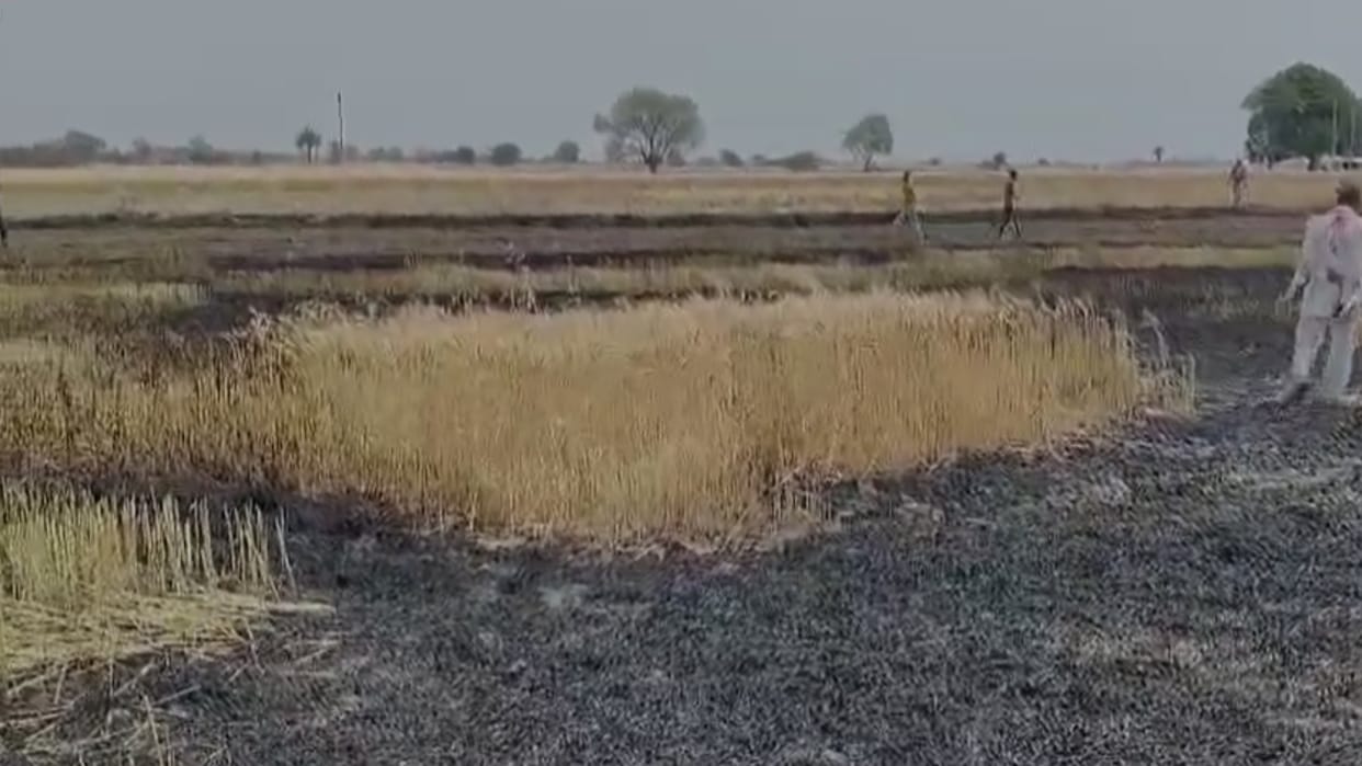 Fire broke out in standing crop in village Sakrai