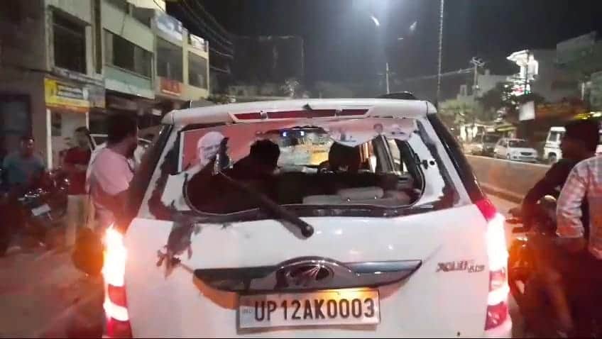 Stones pelted on vehicles of minister Sanjeev Baliyan convoy in Madhkarimpur village of Muzaffarnagar pictures
