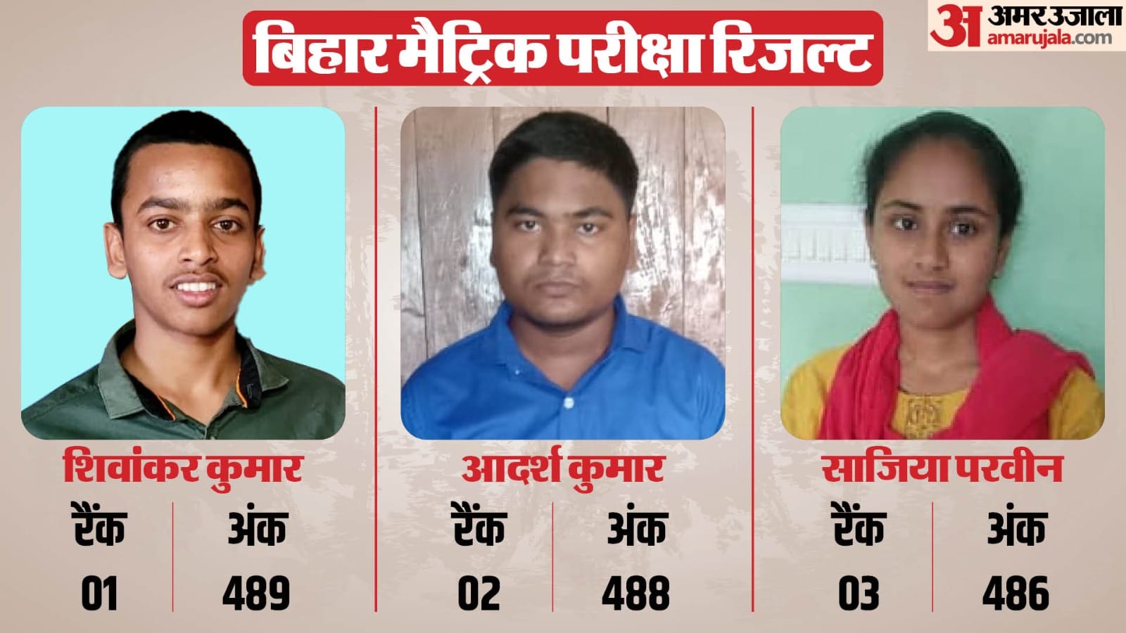 मैट्रिक टॉपर शिवांकर, आदर्श और साजिया परवीन।