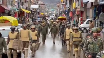 Security forces conducted flag march in Kashmir valley regarding Lok Sabha election
