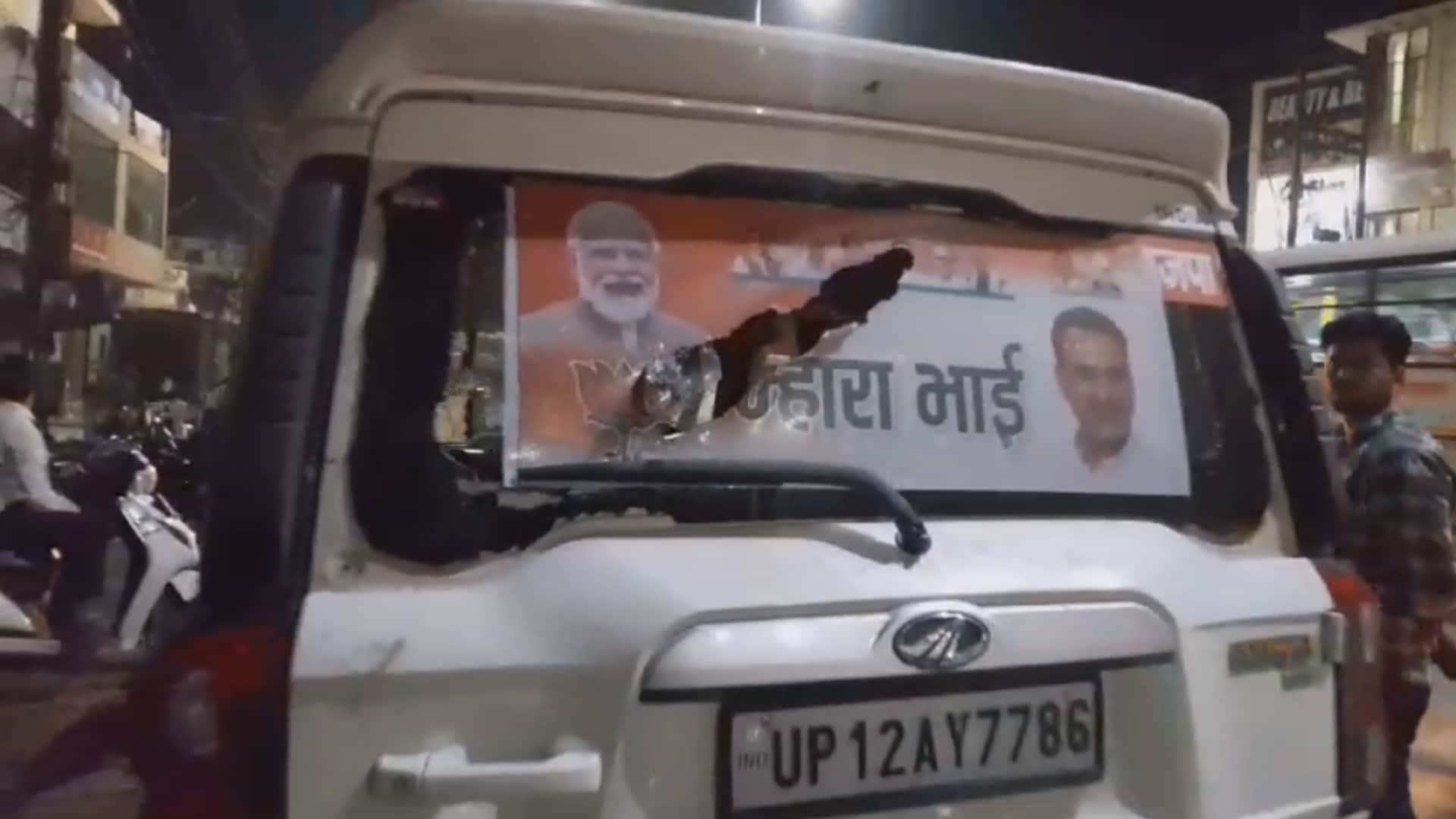 Stones pelted on vehicles of minister Sanjeev Baliyan convoy in Madhkarimpur village of Muzaffarnagar pictures