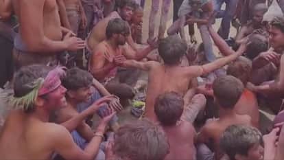 Colorful gulal blown on the holy festival of Rang Panchami in Agar-Malwa