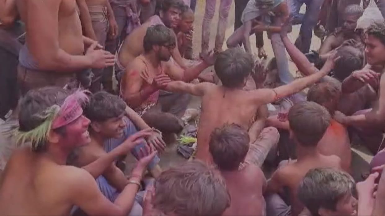 Colorful gulal blown on the holy festival of Rang Panchami in Agar-Malwa