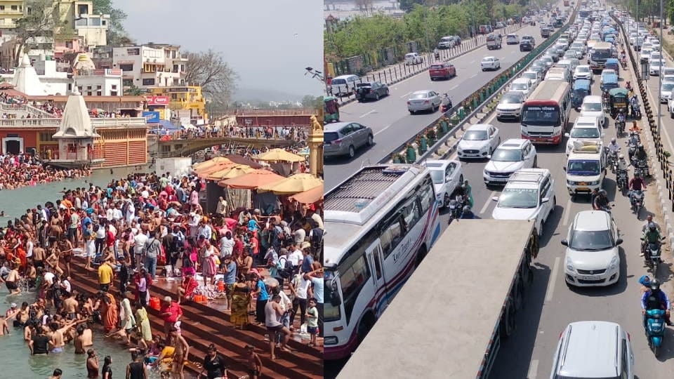 Super Weekend Huge Crowd of tourist In Haridwar And  Rishikesh Heavy Traffic Jam in Photos