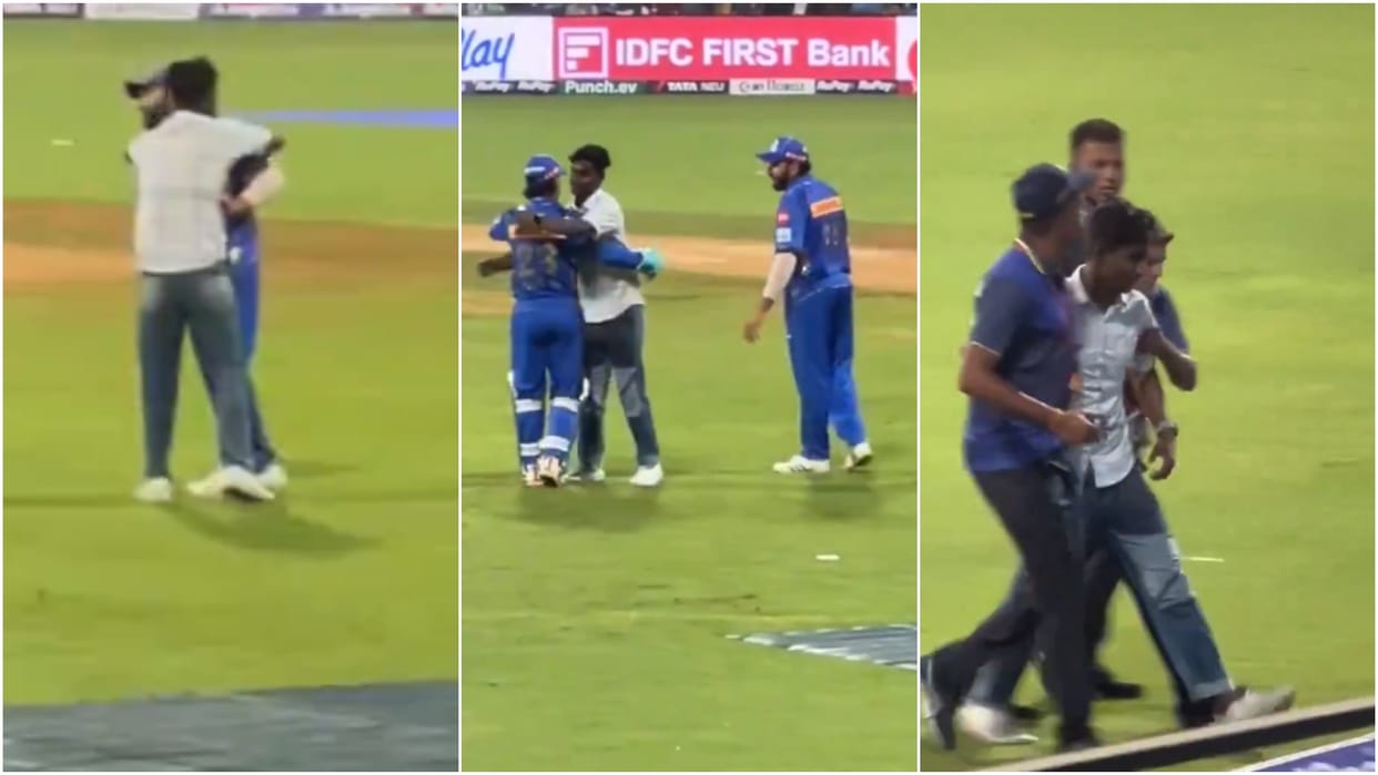MI vs RR IPL 2024: Fan entered into ground and hugged Rohit Sharma and Ishan Kishan in Wankhede, Video