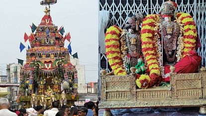Crowd of devotees gathered in Vrindavan to see chariot of Lord Godarangmannar