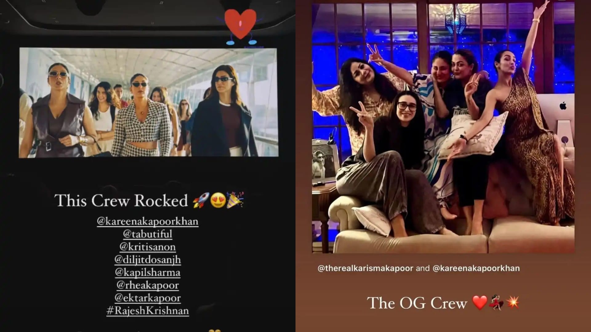 Karisma Kapoor took to social media to give a shot out to the Kareena Kapoor film crew wrote This Crew Rocked
