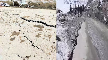 Crack near Sisu on Manali-Leh highway, BRO officials arrived to take stock