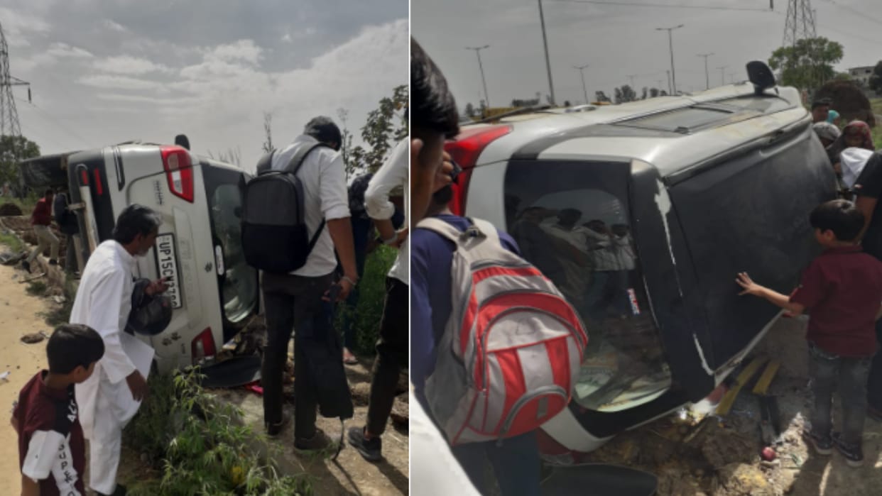 Brezza car overturned on NH 119 in Meerut and many people were injured