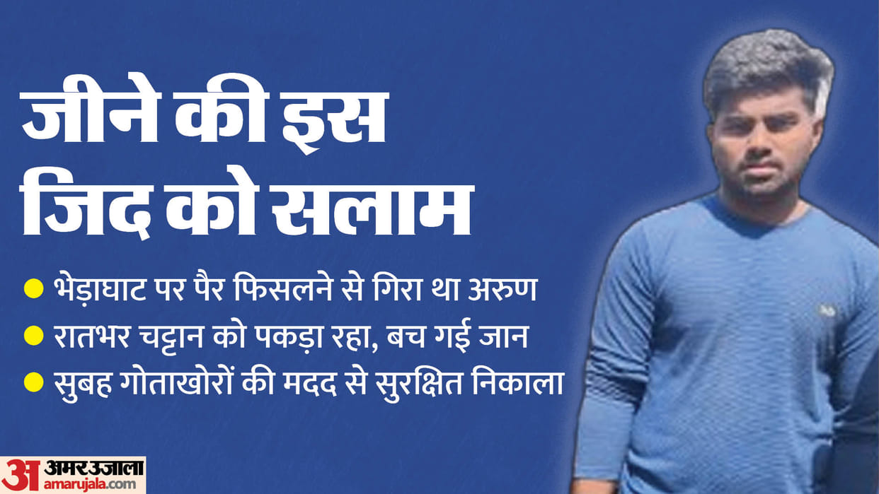 Jabalpur News: Young man slipped and fell into Narmada river saved his life by holding on to rock at night