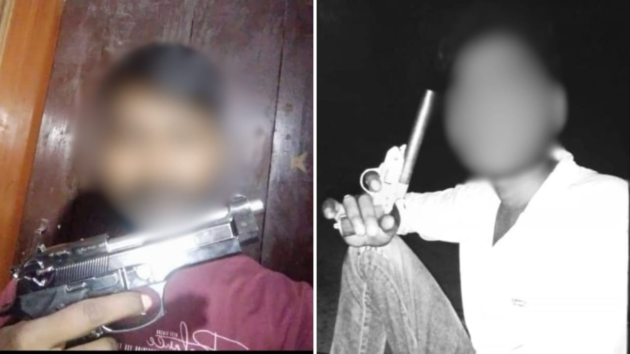 Video two youths showing weapons goes viral on social media in azamgarh
