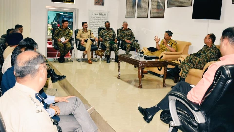 white knight corps goc Lt Gen Navin Sachdeva and DGP R R Swain co chaired Joint Security Review Meeting